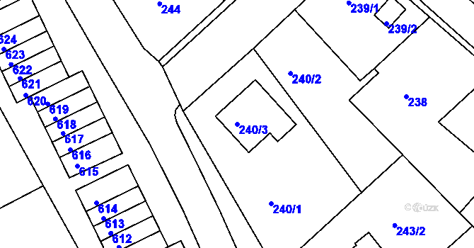 Parcela st. 240/3 v KÚ Dvory, Katastrální mapa
