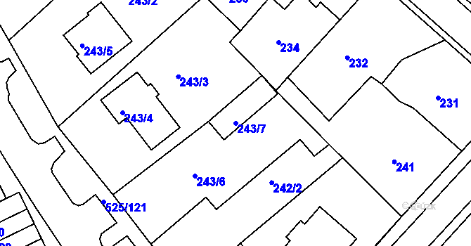 Parcela st. 243/7 v KÚ Dvory, Katastrální mapa