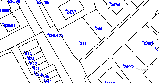 Parcela st. 244 v KÚ Dvory, Katastrální mapa
