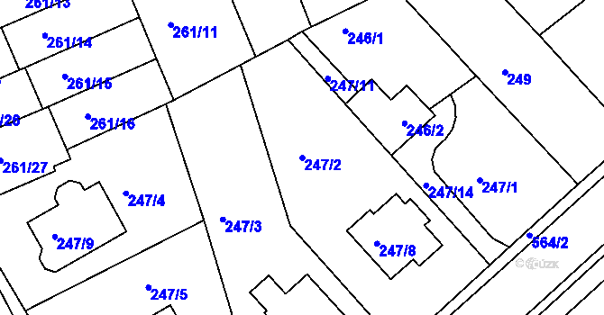 Parcela st. 247/2 v KÚ Dvory, Katastrální mapa