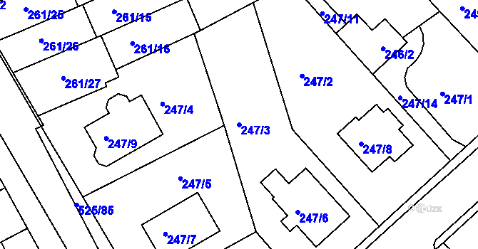 Parcela st. 247/3 v KÚ Dvory, Katastrální mapa