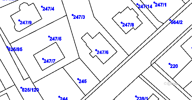 Parcela st. 247/6 v KÚ Dvory, Katastrální mapa