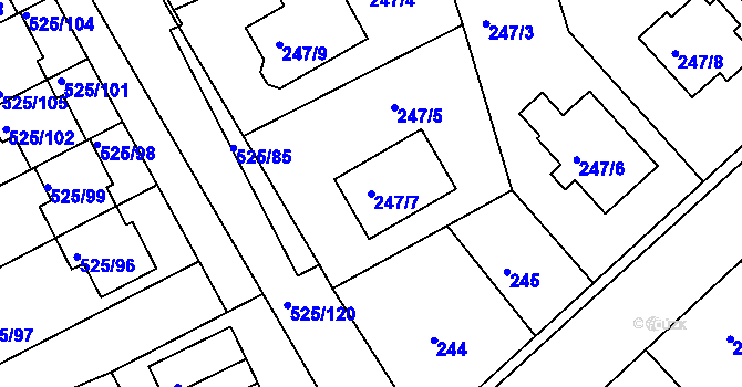 Parcela st. 247/7 v KÚ Dvory, Katastrální mapa
