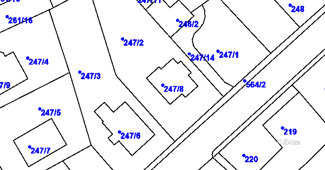 Parcela st. 247/8 v KÚ Dvory, Katastrální mapa