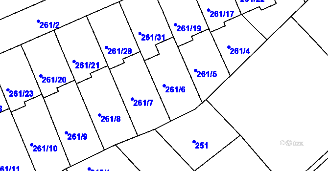 Parcela st. 261/6 v KÚ Dvory, Katastrální mapa