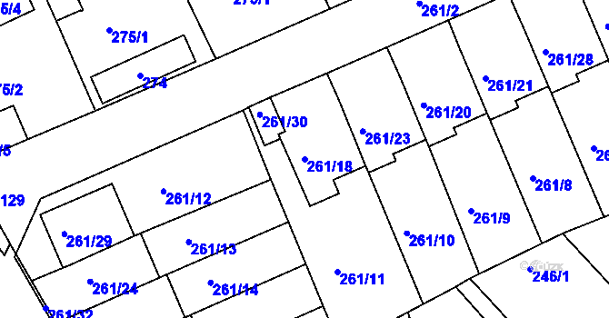 Parcela st. 261/18 v KÚ Dvory, Katastrální mapa