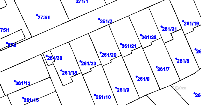 Parcela st. 261/20 v KÚ Dvory, Katastrální mapa