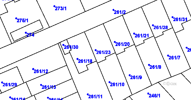 Parcela st. 261/23 v KÚ Dvory, Katastrální mapa