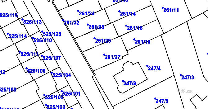 Parcela st. 261/27 v KÚ Dvory, Katastrální mapa