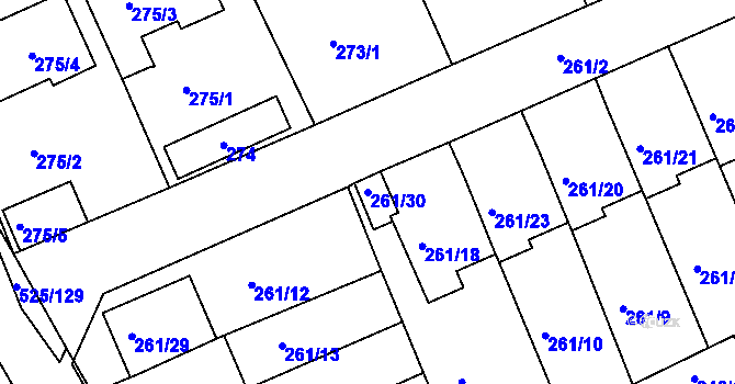Parcela st. 261/30 v KÚ Dvory, Katastrální mapa