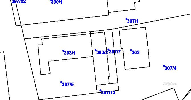 Parcela st. 303/2 v KÚ Dvory, Katastrální mapa