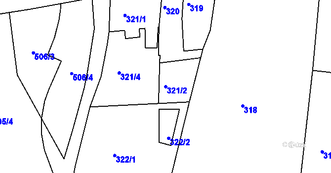 Parcela st. 321/2 v KÚ Dvory, Katastrální mapa
