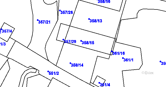 Parcela st. 358 v KÚ Dvory, Katastrální mapa