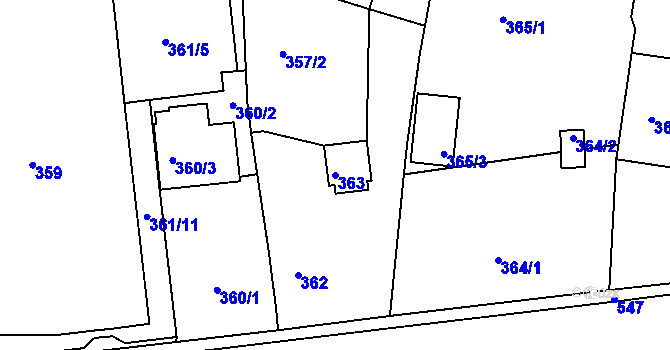 Parcela st. 363 v KÚ Dvory, Katastrální mapa