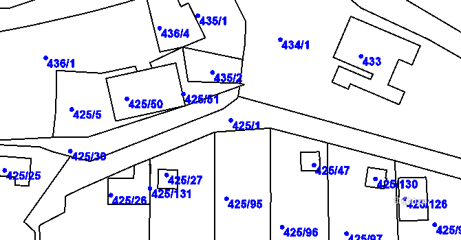 Parcela st. 425/1 v KÚ Dvory, Katastrální mapa
