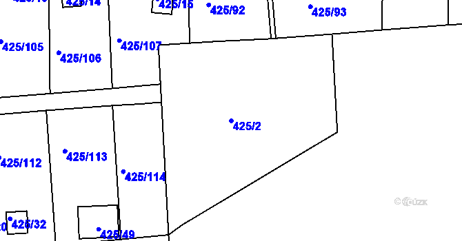 Parcela st. 425/2 v KÚ Dvory, Katastrální mapa