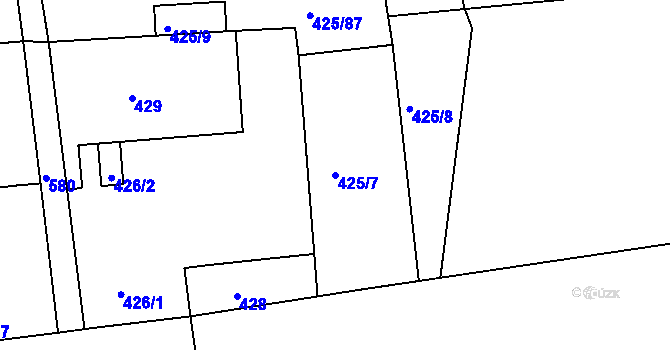 Parcela st. 425/7 v KÚ Dvory, Katastrální mapa