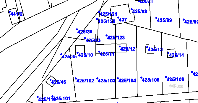 Parcela st. 425/11 v KÚ Dvory, Katastrální mapa