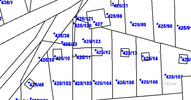 Parcela st. 425/12 v KÚ Dvory, Katastrální mapa