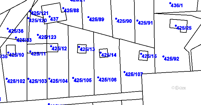 Parcela st. 425/14 v KÚ Dvory, Katastrální mapa
