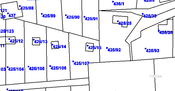 Parcela st. 425/15 v KÚ Dvory, Katastrální mapa
