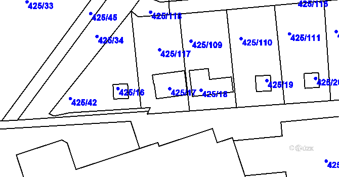 Parcela st. 425/17 v KÚ Dvory, Katastrální mapa
