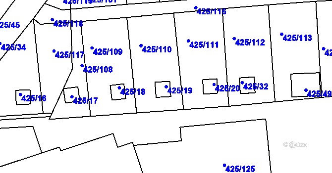 Parcela st. 425/19 v KÚ Dvory, Katastrální mapa