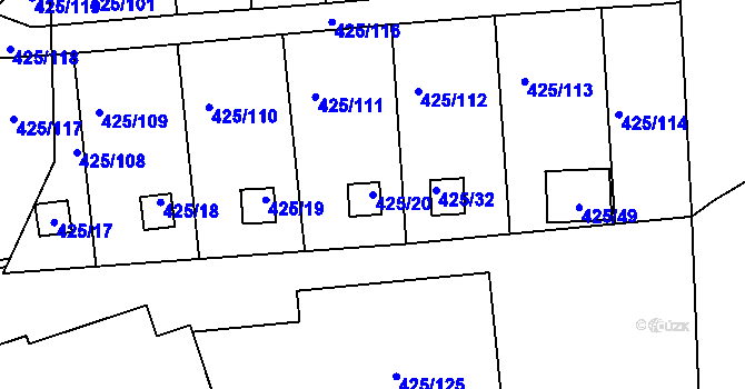 Parcela st. 425/20 v KÚ Dvory, Katastrální mapa