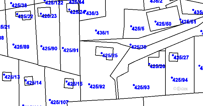 Parcela st. 425/25 v KÚ Dvory, Katastrální mapa