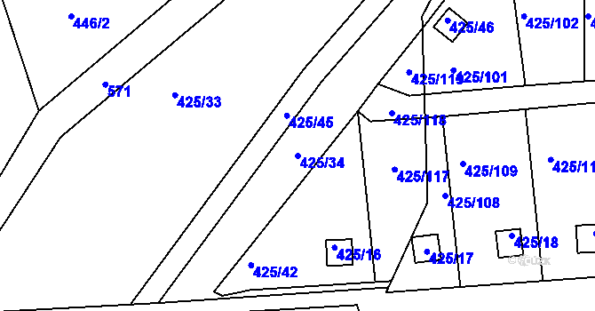 Parcela st. 425/34 v KÚ Dvory, Katastrální mapa