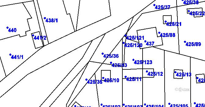 Parcela st. 425/36 v KÚ Dvory, Katastrální mapa