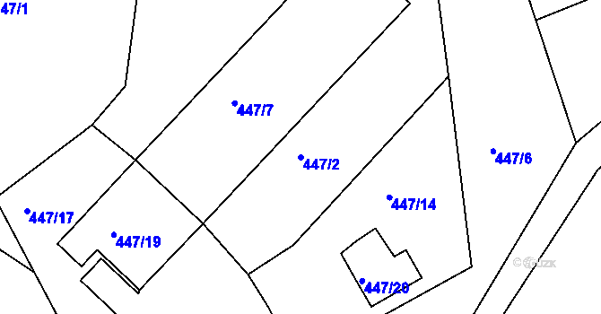 Parcela st. 447/2 v KÚ Dvory, Katastrální mapa