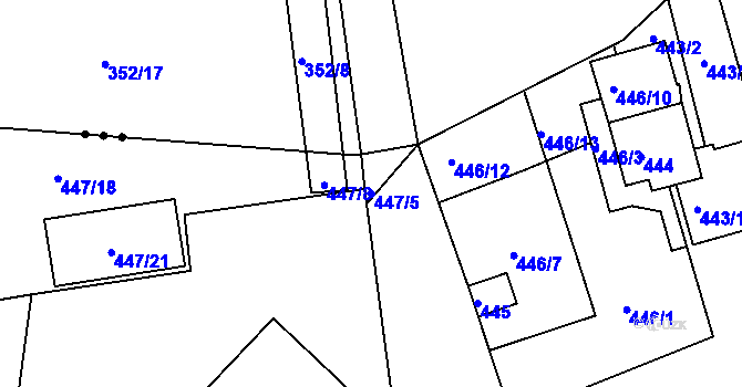 Parcela st. 447/5 v KÚ Dvory, Katastrální mapa