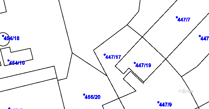 Parcela st. 447/17 v KÚ Dvory, Katastrální mapa