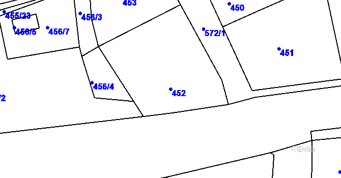 Parcela st. 452 v KÚ Dvory, Katastrální mapa