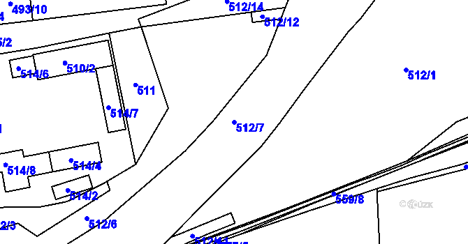 Parcela st. 512/7 v KÚ Dvory, Katastrální mapa