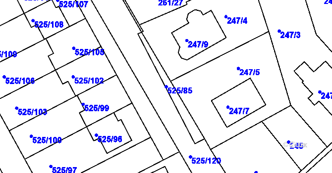 Parcela st. 525/85 v KÚ Dvory, Katastrální mapa