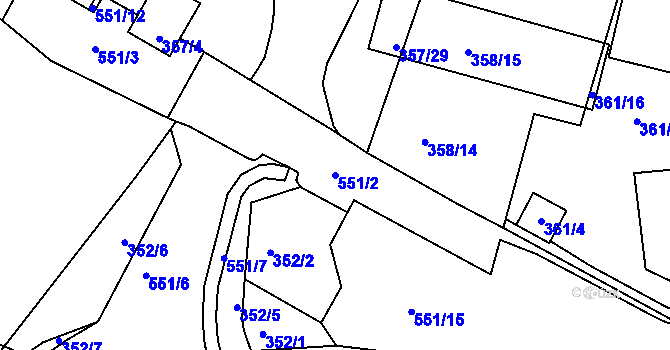 Parcela st. 551/2 v KÚ Dvory, Katastrální mapa