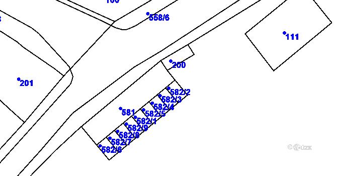 Parcela st. 582/2 v KÚ Dvory, Katastrální mapa