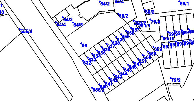 Parcela st. 635 v KÚ Dvory, Katastrální mapa