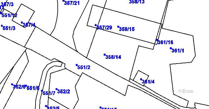 Parcela st. 358/14 v KÚ Dvory, Katastrální mapa