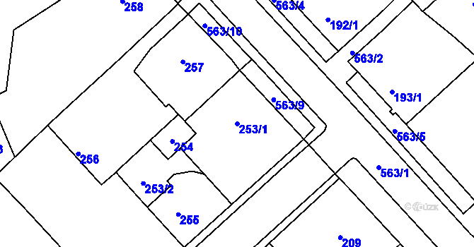 Parcela st. 253/1 v KÚ Dvory, Katastrální mapa
