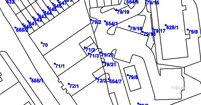 Parcela st. 79/20 v KÚ Dvory, Katastrální mapa