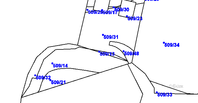 Parcela st. 509/13 v KÚ Dvory, Katastrální mapa