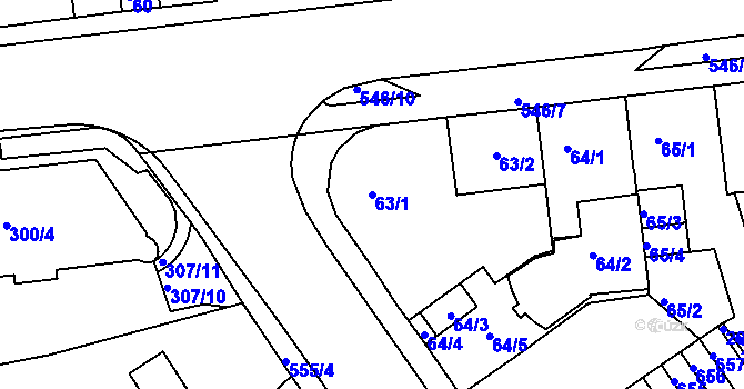 Parcela st. 63/1 v KÚ Dvory, Katastrální mapa