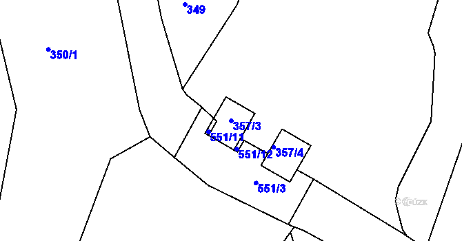 Parcela st. 357/3 v KÚ Dvory, Katastrální mapa