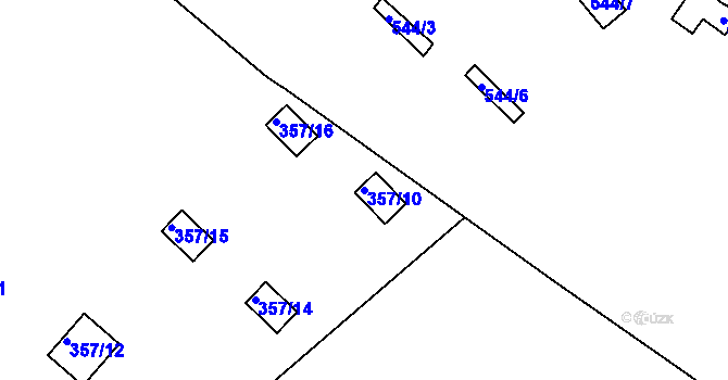 Parcela st. 357/10 v KÚ Dvory, Katastrální mapa