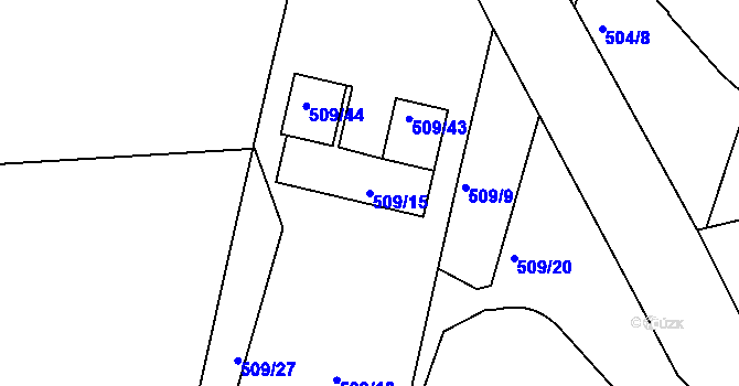 Parcela st. 509/15 v KÚ Dvory, Katastrální mapa