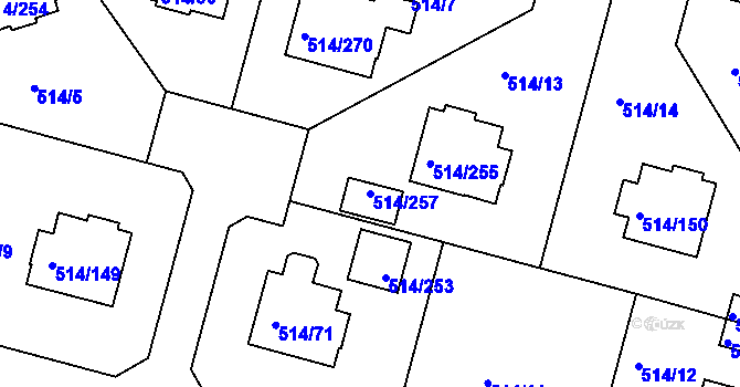 Parcela st. 514/257 v KÚ Rybáře, Katastrální mapa