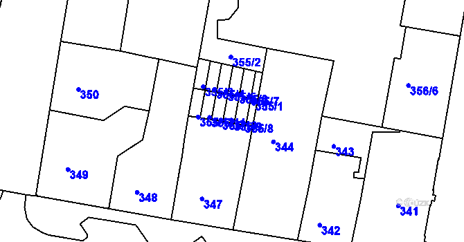 Parcela st. 355/9 v KÚ Rybáře, Katastrální mapa